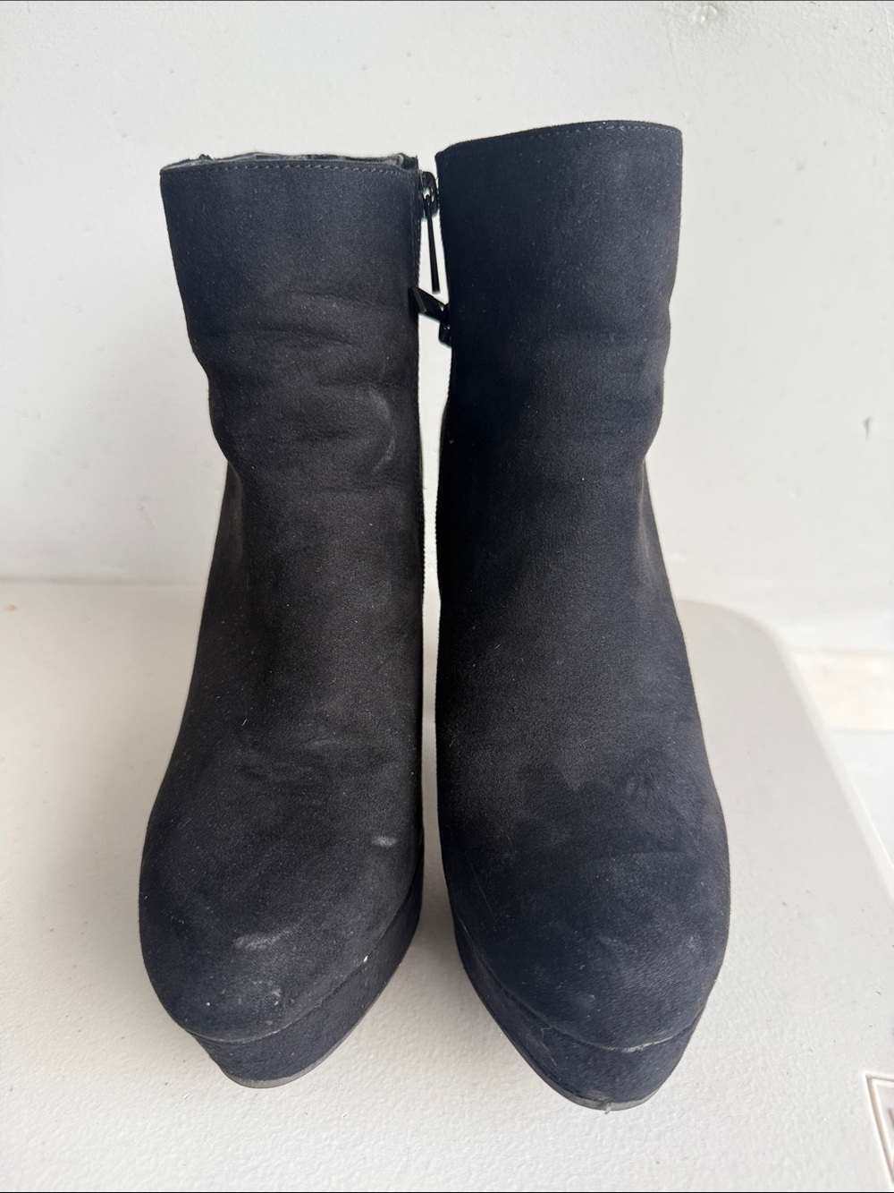 BAMBOO Black Suede-Look Platform Ankle Booties with Side Zip